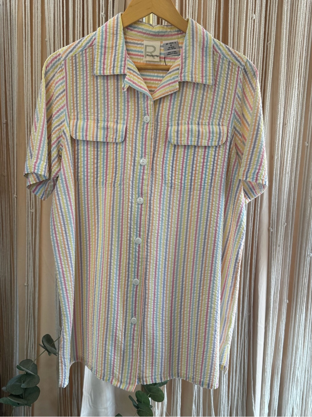 Roaman's Pastel candy Stripe Cotton Seersucker Button Down Shirt blouse 22W - Picture 4 of 11